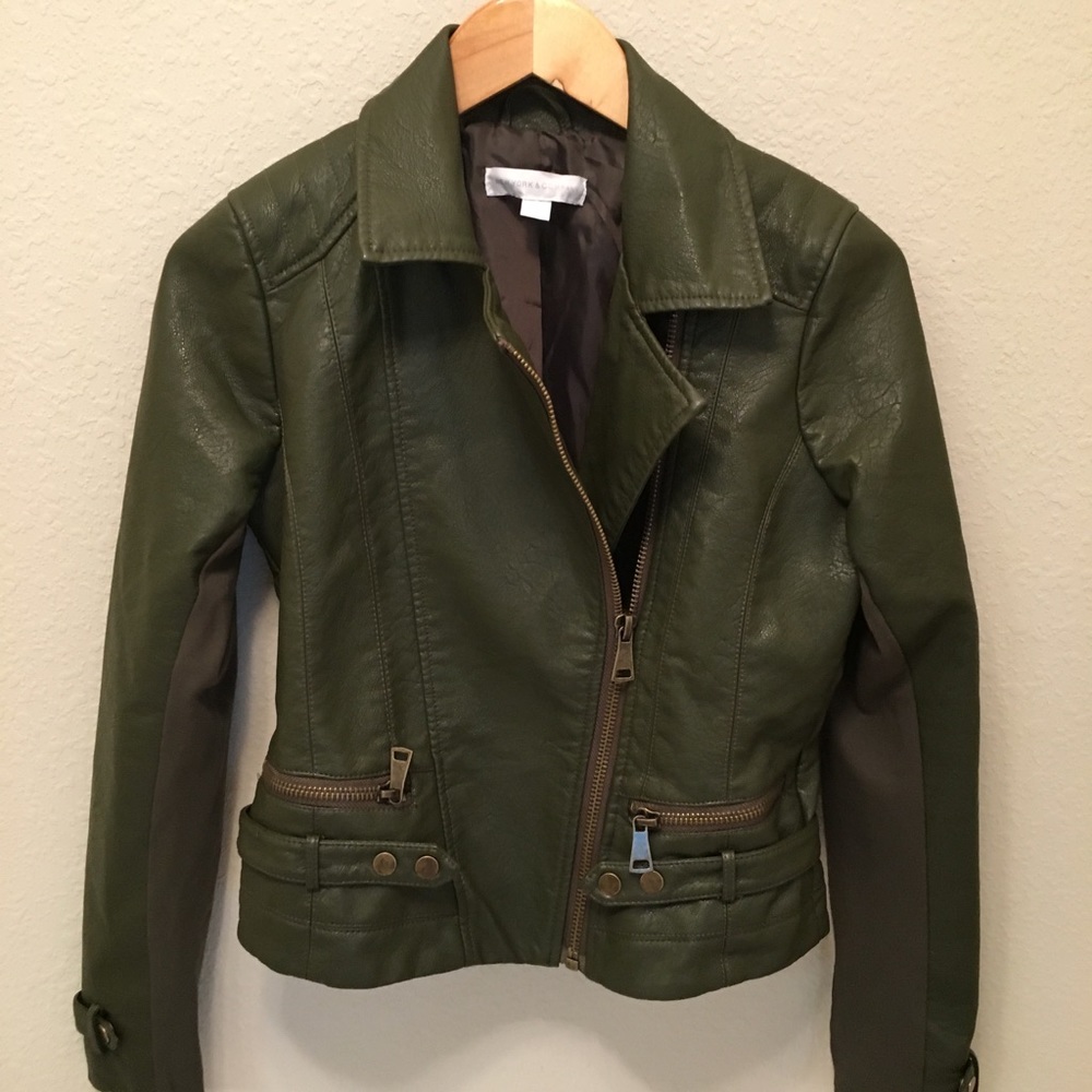 Xs army green faux leather jacket